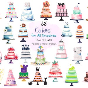CAKES CLIPART-Gâteaux pour anniversaire, Saint-Valentin, Pâques, Noël, Halloween, action de grâces, sport, Nouvel an ect. avec des coeurs, des noeuds et plus encore !