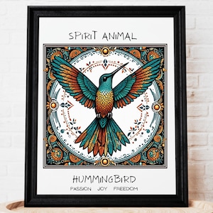 HUMMINGBIRD ART POSTER Spirit Animal Hummingbird Tarot Card Style art, a stunning art print for spirit animal lover&#39;s! Great friend gift!