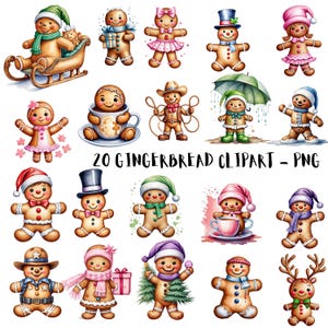 CHRISTMAS LEBKUCHEN Clipart Pack - 20 Lebkuchen Männer und Frauen Clipart PNG Bilder für den kommerziellen Gebrauch, gut für Sublimationsdesigns