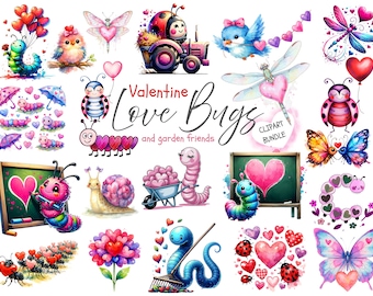 VALENTINE Love Bugs Clipart Bundle-full of bugs and other garden creatures with hearts for all your Valentine and love filled creations!