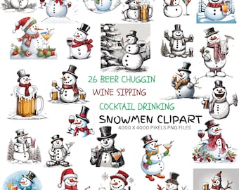 SNOWMAN CHRISTMAS Clipart set ,Drinking Beer, Wine and Cocktails! Cute snowman clipart   Cheers to the Christmas Festive Season!  PNG files