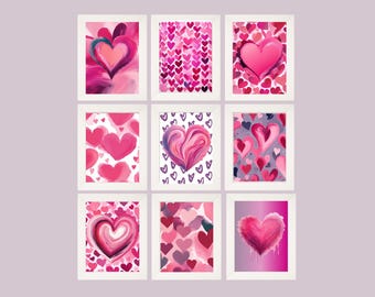 HEART WALL ART- Valentines Gallery Wall, Valentine Digital Download, Valentines Wall Art Bundle, Valentines Wall Decor, Pink Heart wall Art!