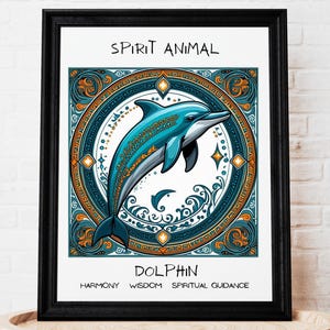 DAUPHIN ART - L'art de style carte de tarot esprit animal dauphin est une superbe impression d'art parfaite pour les amoureux des animaux spirituels ! Cadeau idéal pour un ami !