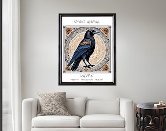 RAVEN ART- Raven Tarot Card Style Art ist ein atemberaubender Kunstdruck, perfekt für Liebhaber von Geisttieren! Großes Geschenk für einen Freund!
