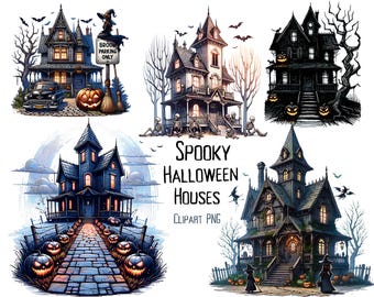 Paquete de imágenes prediseñadas de casas espeluznantes de Halloween (PNG)