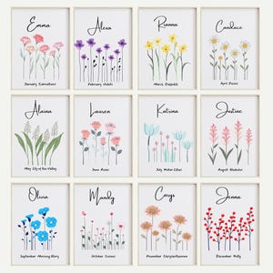 PERSONALIZED BIRTH MONTH Flower Wall Art - Custom name birth flower wall decor perfect for birthday gift, new baby gift, nursery wall art!