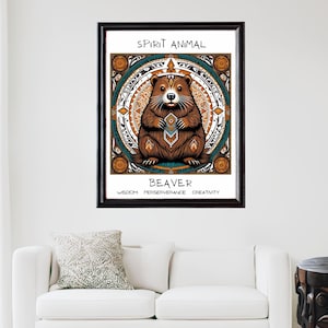 CARTEL DE ARTE DE CASTOR: el arte con estilo de carta del tarot de castor, animal espiritual, es una impresión artística única, perfecta para los amantes de los animales espirituales. ¡Un gran regalo para amigos!