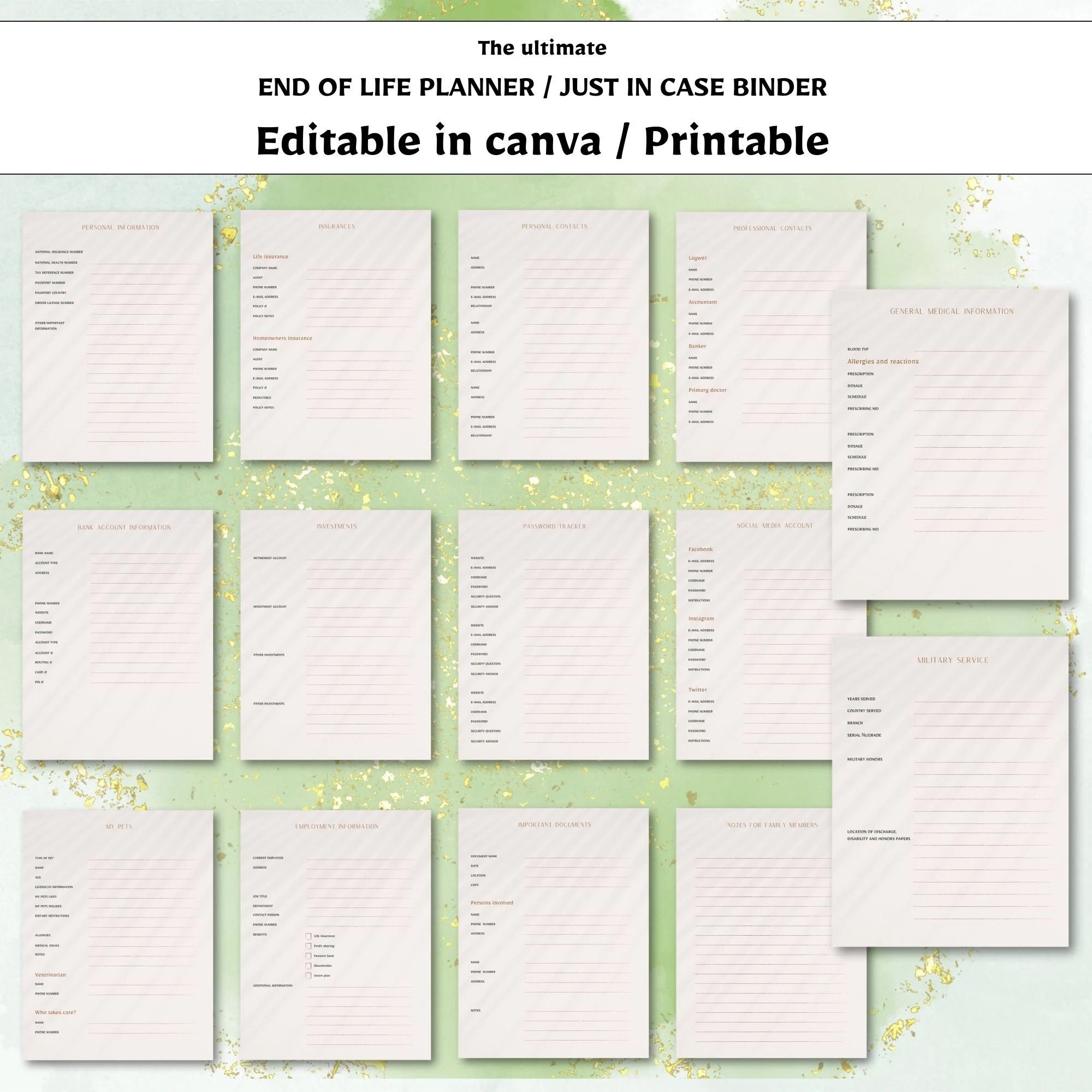 End of Life Planner Template Printable Emergency Binder Just in Case ...