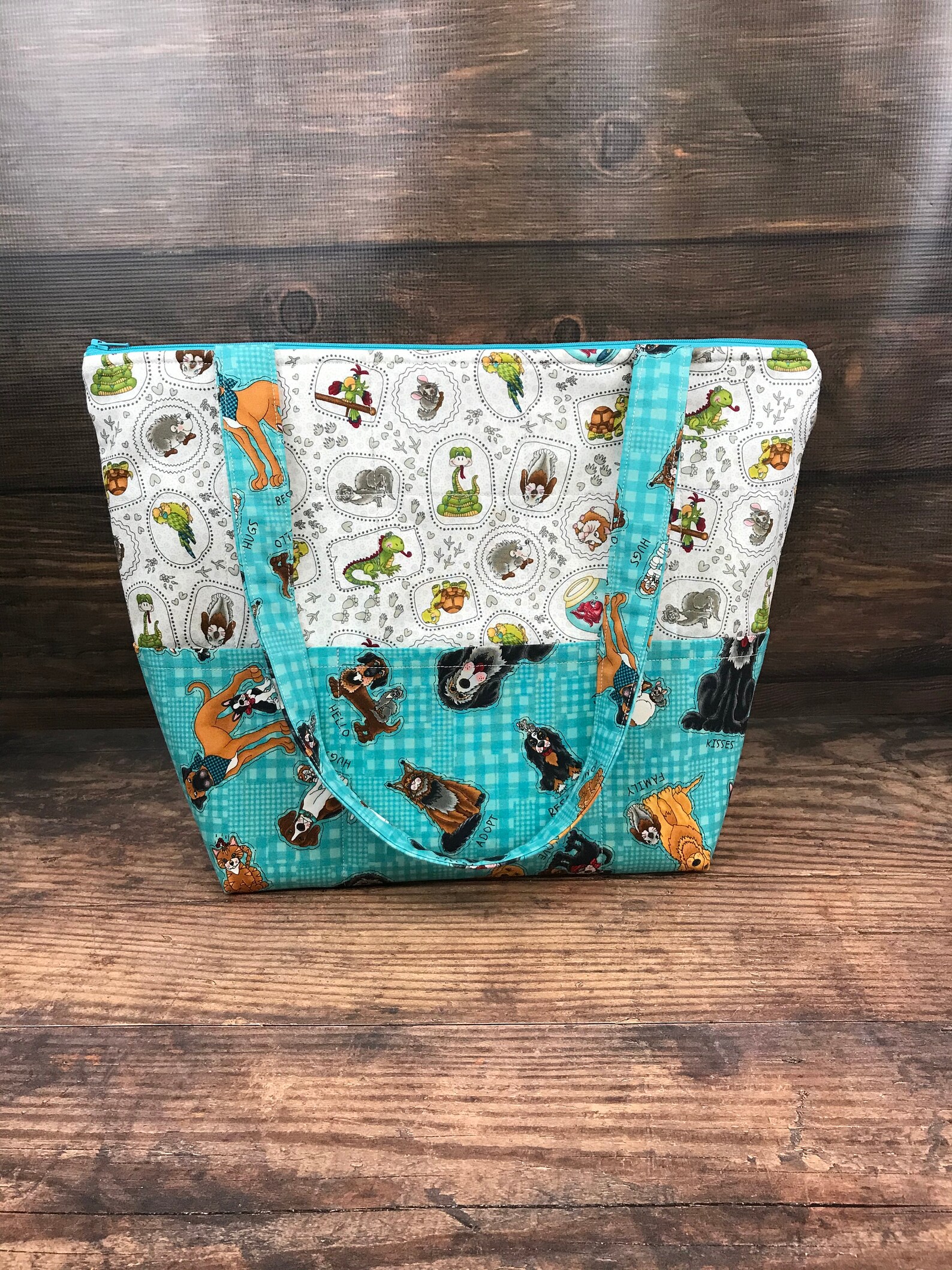 Quilted Tote Bag With Outside Pockets and Top Zipper Market - Etsy