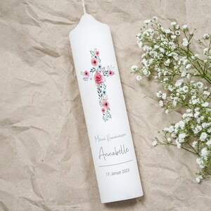 Personalized communion candle cross with flowers - pink, communion candle with saying, blessing candle, individual candle, religious candle