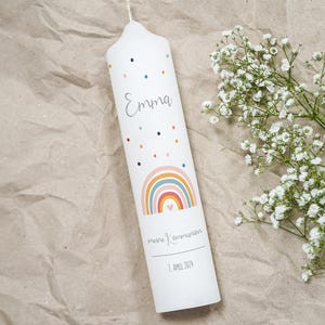 Personalized communion candle rainbow with heart, communion candle with saying, blessing candle, individual candle, religious candle