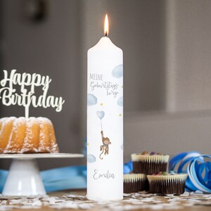 Birthday candle monkey with heart balloon - boy, birth candle, birthday candle children, personalized, candle birthday, life candle
