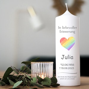 Mourning Candle Rainbow Heart, Memorial Candle Mourning, Personalized Mourning Candle