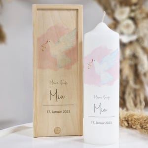 Baptismal candle peace dove pink, baptismal candle girl, baptismal candle personalized, blessing candle, baptismal candle modern, baptismal candle with name