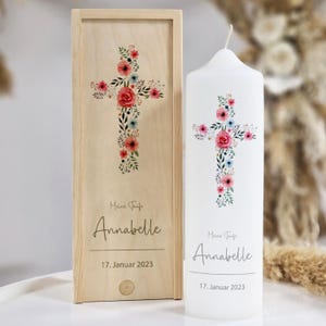 Baptismal candle cross pink flower, baptismal candle girl, baptismal candle modern, baptismal candle personalized, blessing candle, individual baptismal candle