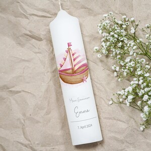 Personalized Communion Candle Boat - Pink, Communion Candle with Saying, Blessing Candle, Individual Candle, Religious Candle
