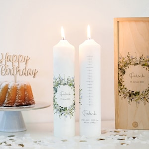 Birthday candles flower wreath blue, birth candle, birthday candle children, personalized, candle birthday, life candle