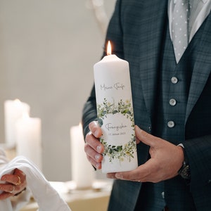 Baptismal candle flower wreath neutral, baptismal candle with baptismal saying, baptismal candle personalized, blessing candle, individual baptismal candle