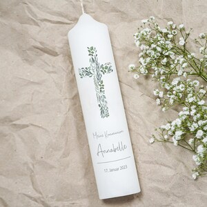 Personalized communion candle cross with plants, communion candle with saying, blessing candle, individual candle, religious candle