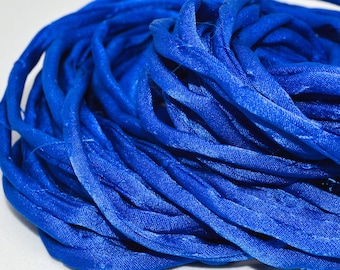 SAPPHIRE Blue Silk Cords, Hand Dyed Hand Sewn Cording, Silk Strings 3-4mm x 3 Yards Bridal Supplies, Jewelry Making Cords, Craft Supplies