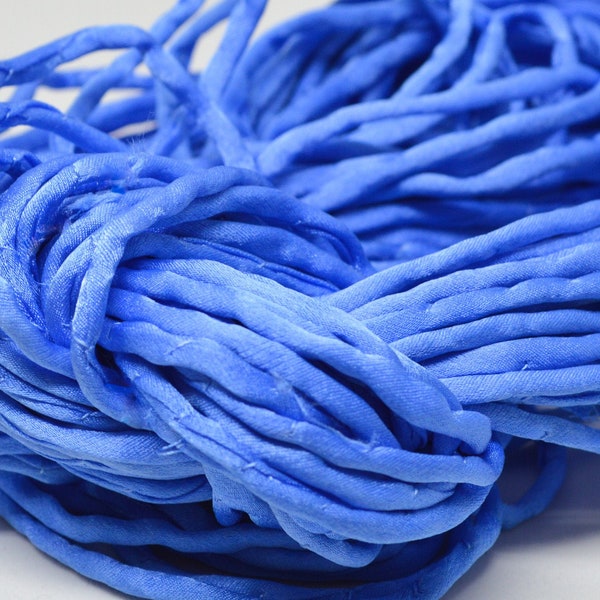 SKY BLUE Silk Cords, Silk Cording, 3 Yards x 3-4mm Thick Jewelry Making Cords, Stringing Supplies, Hand Dyed Hand Sewn Silk Satin