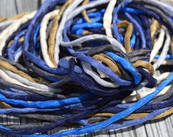 SAND and SEA Silk Cord Assortment 2-3mm Hand Dyed Hand Sewn Cording Bulk 10  to 50 Strings, Navy, Sapphire, Blue Jean, Gray Tan Ivory Cords