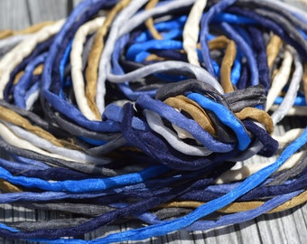 SAND and SEA Silk Cord Assortment 2-3mm Hand Dyed Hand Sewn Cording Bulk 10 to 50 Strings, Navy, Sapphire, Blue Jean, Gray Tan Ivory Cords