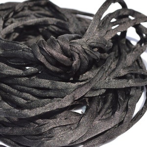 BLACK Silk Cords, Hand Dyed Silk Strings 3 Yards 3-4mm, JamnGlass Silk Cording Jewelry Making Craft Cords image 1