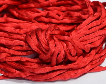 Cherry Red silk cords are hand dyed and hand sewn cording - Three 3 Yards  3mm to 4mm Strings - Stringing Necklace Ties Bracelet Wraps