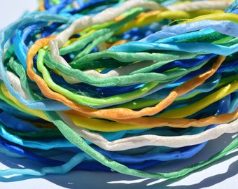 SWEET SUMMER Silk Cord Assortment 2-3mm Hand Dyed Sewn Cording Bulk Cord 10 to 50 Strings Turquoise Sky Blue Emerald Teal Gray Gold Yellow