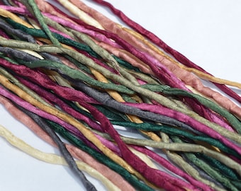 COTTAGE ROSES Silk Cord Assortment 2-3mm Hand Dyed Hand Sewn Cording Bulk 10 to 50 Strings, Tea Rose, Raspberry Pinks, Greens, Ivory, Tan