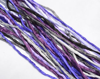 PURPLE SMOKE Silk Cord Assortment 2-3mm Hand Dyed Hand Sewn Cording Bulk 10 to 50 Strings, Purple, Violet, Lavender, Grape, Grays, Black