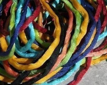 Brights Silk Cords Assortment - Qty 7 Assorted Silk Strings  3mm to 4mm Thick - Hand Dyed Hand Sewn Handmade Cording Samplers