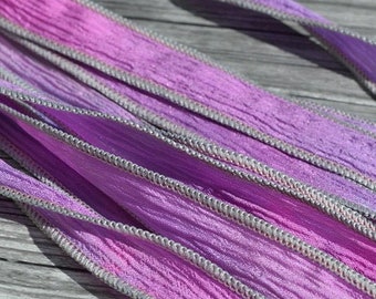 Peony Silk Ribbon Wraps, Qty 5 Crinkle Silk Ribbons, Hand Dyed Ribbon JamnGlass Watercolor, Bridal Flower Bouquet Trim, Silk Wrap Bracelets