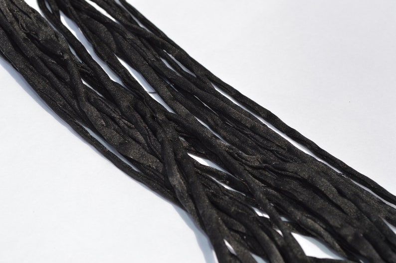 BLACK Silk Cords, Hand Dyed Silk Strings 3 Yards 3-4mm, JamnGlass Silk Cording Jewelry Making Craft Cords image 8