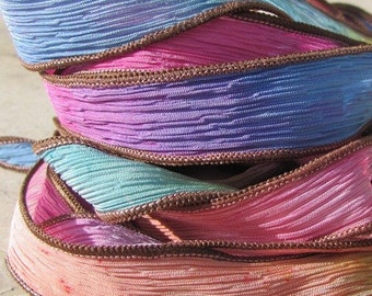 EYE CANDY Silk Ribbon Hand Dyed Necklace Wrist Wrap Strings Watercolor, Great for Necklaces or Silk Wrap Bracelets