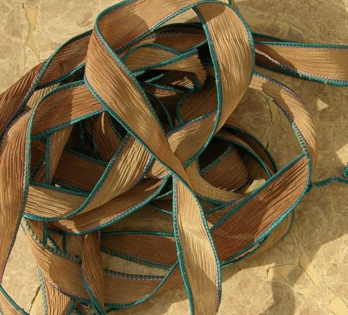 BELOVED Silk Ribbons Handdyed Sewn 5 Brown Strings Great Etsy