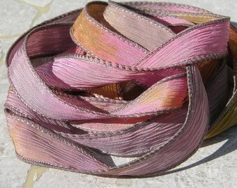 Softly Spoken Hand Dyed Silk Ribbon Silk Strings Soft Pink Peach