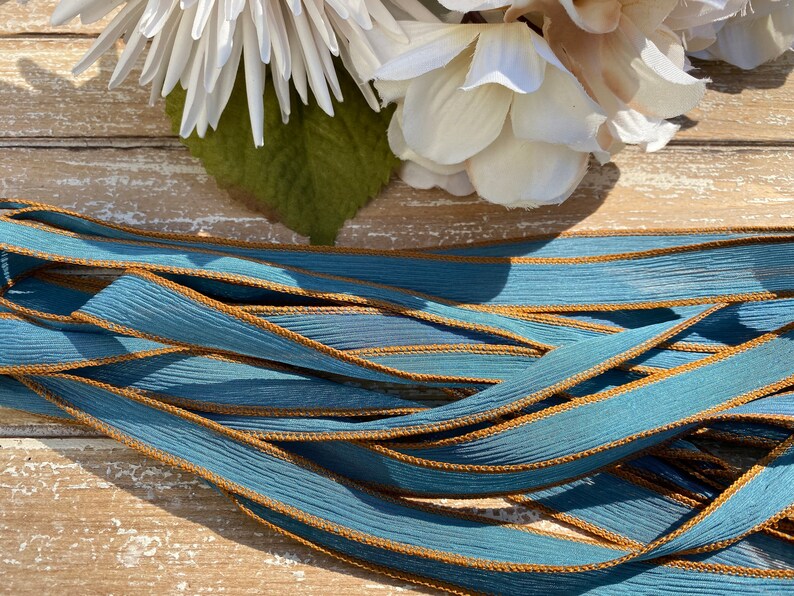 HUSHED TEAL Silk Ribbons Strings Hand Dyed and Sewn Bulk Etsy