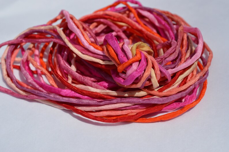 Red Pinks Coral SUMMER SORBET Silk Cords Orange Fuchsia Assortment 2-3mm Hand Dyed Hand Sewn Cording Bulk 10 to 50 Strings