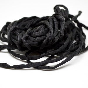 BLACK Silk Cords, Hand Dyed Silk Strings 3 Yards 3-4mm, JamnGlass Silk Cording Jewelry Making Craft Cords image 10