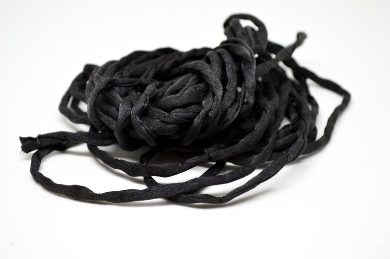 BLACK Silk Cords, Hand Dyed Silk Strings 3 Yards 3-4mm, JamnGlass Silk Cording Jewelry Making Craft Cords image 10