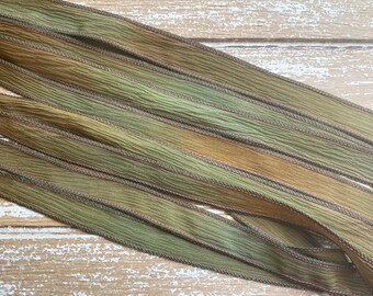 Jungle silk ribbons / Hand dyed watercolor ribbon Qty 5 / handmade tie dyed silk strings - Necklaces Bracelet Wraps Handfasting Cord Braids