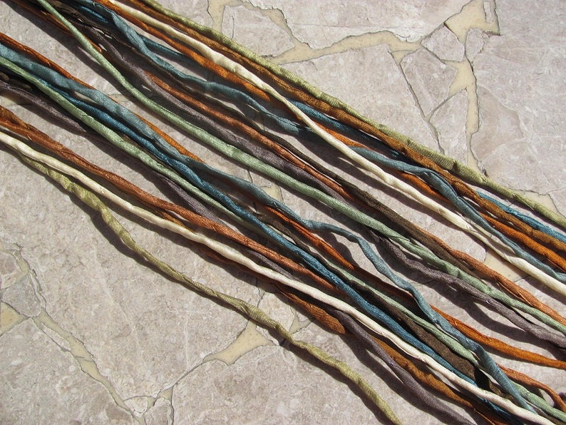 CANYON ECHOES Collection Silk Cords Strings Hand Dyed Hand Sewn Quantity 10 to 100 Strings, Great for Silk Wrap Cords and Kumihimo Braids image 3