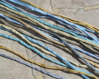 Beach House Silk Cords, Select 5 to 50 Silk Strings, Each string is 40" long x 2-3mm wide, Hand Painted Hand Sewn Kumihimo Braiding Cords