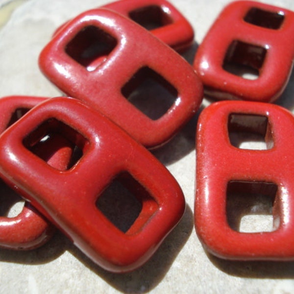 RED All-One-Piece Instant Clasp Fire Engine Red, Ceramic Toggle Button Clasp Qty 1, Great Clasp for Silk Ribbons