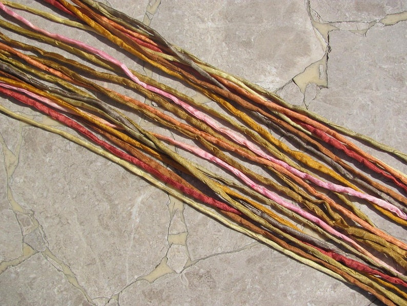 PEACH COBBLER Silk Cording Assortment, Bulk Silk Cords Qty 10 to 100 Hand Dyed Hand Sewn, Silk Strings, Great Kumihimo Braids or Silk Wraps image 2