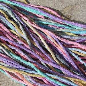 SWEET PASTEL Silk Cords Assortment Qty 10 to 50 Strings 2-3mm, Pink Blue Green Ivory, Hand Dyed For Kumihimo Braids Bracelet Wraps Necklaces image 2