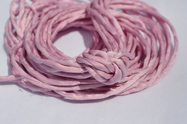 Silk Cord Hand Dyed Silk Cording Pastel Pink Jewelry Craft Stringing Pink Silk Strings LIGHT RASPBERRY PINK Silk Cords 3-4mm x 3 Yards