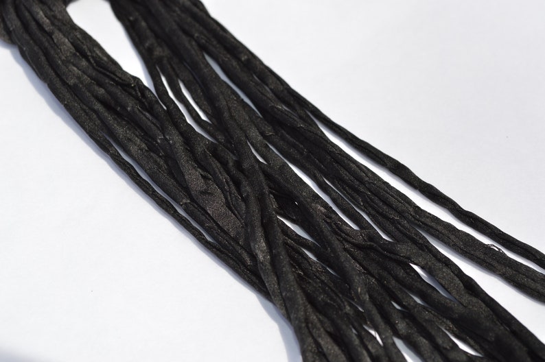 BLACK Silk Cords, Hand Dyed Silk Strings 3 Yards 3-4mm, JamnGlass Silk Cording Jewelry Making Craft Cords image 6